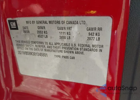 2008 Chevrolet Impala Ls from USA, damaged, VIN 2G1WB58K381345801